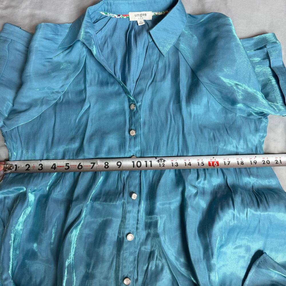 Umgee Blue Shimmer Button Front High Low Shirt Dress Women's M - Picture 9 of 11